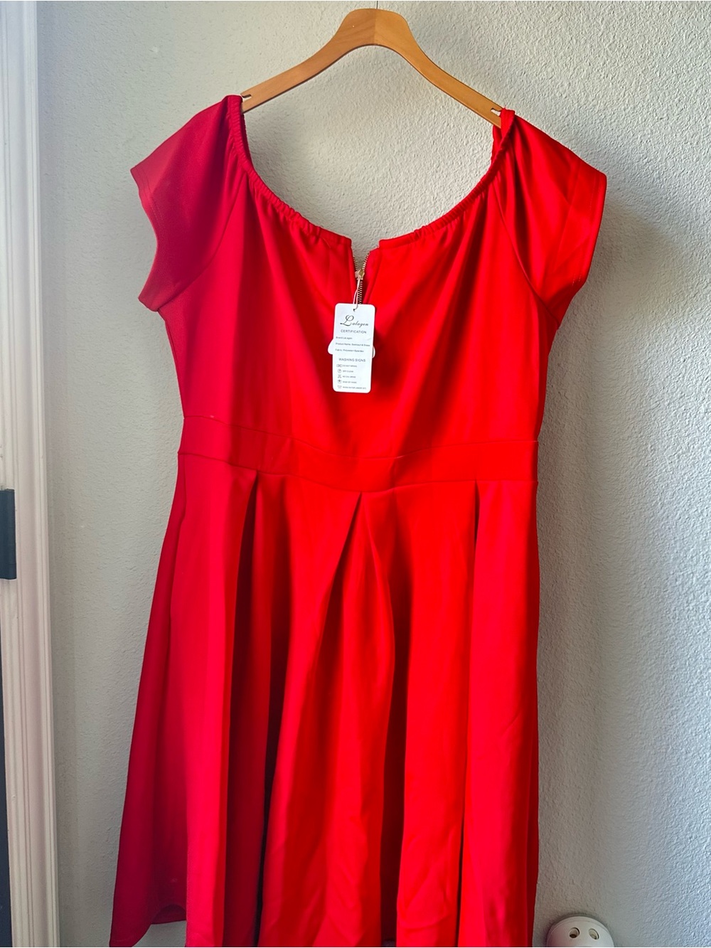 Lalagen Red Scoop-Neck Midi Fit & Flare Dress